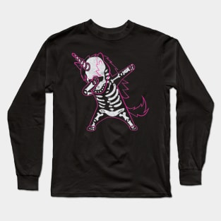 Dabbing Unicorn Skeleton Halloween Costume Men Women Gift Long Sleeve T-Shirt